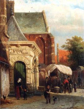 科內利斯 斯普林格 A View Of The South Entrance Of The St Pancras Church Enkhuizen